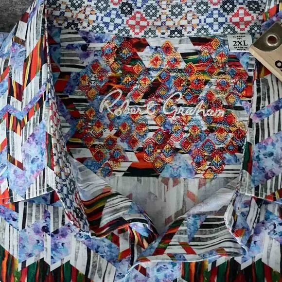 Mens Robert Graham Button Down Shirt Multicolor Abstract Chevron Cotton Size 2XL